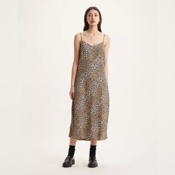 LEVIS Marietta Slip Dress in Leopard Whitecap Gray NWT - Picture 1 of 9